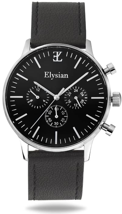 Elysian - Horloge Heren - Zilver - Vintage Leer - Waterdicht - Krasvrij Saffier - 43mm