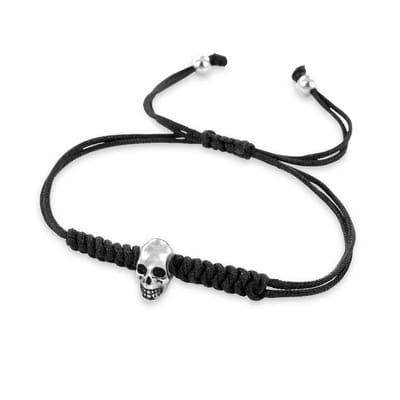 Kaliber 7KB-0019 - Heren armband met bead - rope en staal - skull - one-size - zwart / zilverkleurig