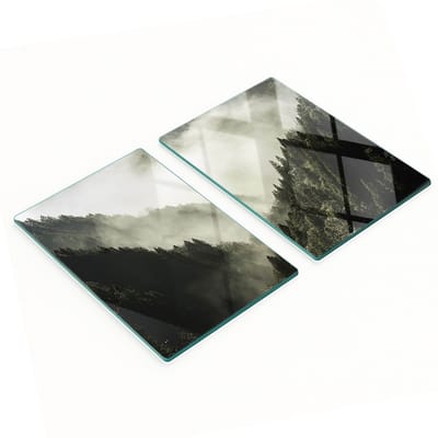 Decoratieve glazen snij- en serveerplanken Mist boven het bos 2x40x52 cm
