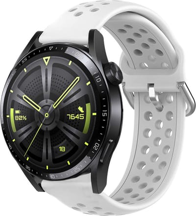 Strap-it Siliconen bandje met gaatjes - geschikt voor Huawei Watch GT / GT 2 / GT 3 / GT 3 Pro 46mm / GT 4 46mm / GT 5 & 5 Pro (46mm) / GT 4 46mm / GT 5 & 5 Pro (46mm) / GT 2 Pro / GT Runner / Watch 3 - Pro / Watch 4 (Pro) / Watch Ultimate - wit