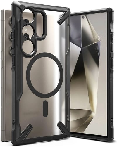 Ringke Fusion X Magnetic | Hoesje Geschikt voor Samsung Galaxy S24 Ultra | Compatibel met MagSafe | Back Cover met Magneet | Schokbestendig | Matte Transparant Zwart