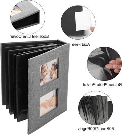 Fotoalbum 10 x 15 cm voor 200 foto's, linnen afwerking, ideaal voor bruiloften en familieherinneringen, grijs