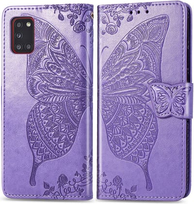 Bookcase geschikt voor Samsung Galaxy A31 - Paars - Vlinder - Portemonnee Hoesje