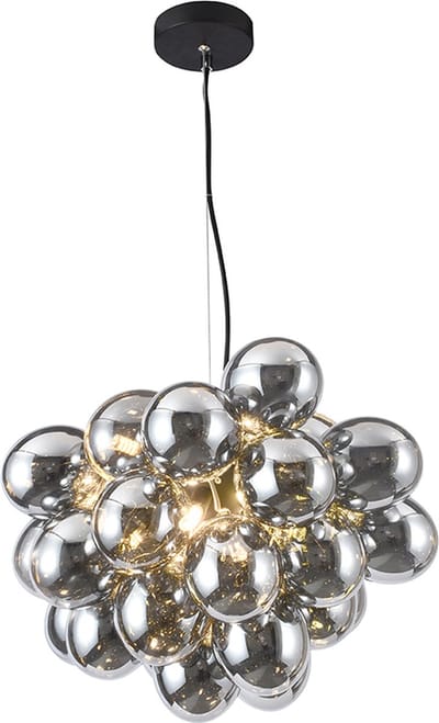 Olucia - CYRIL - Hanglamp - Grijs / Zwart - 8L - Vorm: Rond