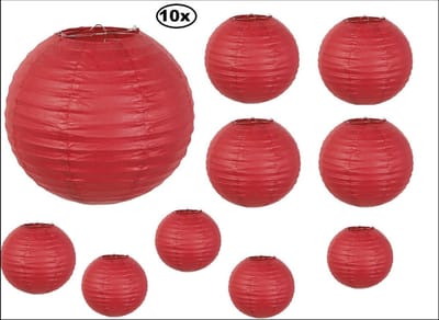 Papieren lampionnen, decoratie lampionnen, feestelijke lampionnen - rood - 25cm - 10 stuks