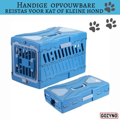 Kattenreismand-opvouwbaar-transportbox kat & hond-reisbench-autobench-55x31x36-Gozyno-Blauw