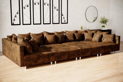 hoekbank denver xxl- vintage bruin- met 2 poefs (hocker)- hoeksalon denver wooneiland- zetelsenbedden