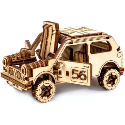 Houten bouwset rallyauto van 98 delen Wooden City Mecanisme 3D