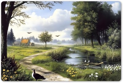 Placemats 45x30 cm - Placemat kunststof - 1 stuk - Zandpad - Groen landschap - Water - Borden onderleggers - Decoratie voor op tafel - Keuken tafeldecoratie accessoires - Vinyl onderlegger - Tafelversiering