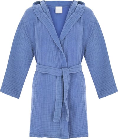 Badjas kind met capuchon - Mousseline 100% katoen - kinderbadjas voor jongens en meisjes - Douche & Zwembad & Strand - Blauw 1-2 jaar