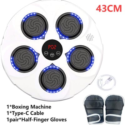 Slimme muziekboksmachine, aan de muur gemonteerde fitnesstrein, doelzand, oefening, USB-opladen, 9 modi, Bluetooth-zandzak voor kinderen en volwassenen White Blue Light black