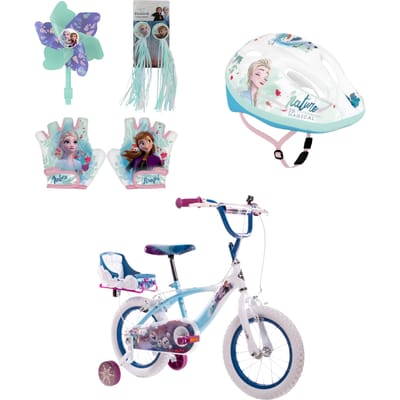 Frozen fietsset; fiets 14 inch, handschoenen, windmolen, stuur fransjes en helm
