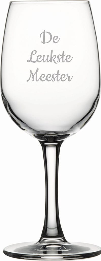 Gegraveerde witte wijnglas 26cl De Leukste Meester