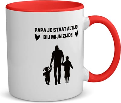 Akyol - papa je staat altijd bij mijn zijde koffiemok - theemok - rood - Vader - voor de liefste papa - vader cadeautjes - vaderdag - verjaardag - geschenk - kado - vader artikelen - 350 ML inhoud