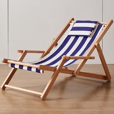Houten Strandstoel - Opvouwbare Ligstoel - Ontspannen in de zon - 4 Verstelbare standen - 54x104x81.5CM - Gedekt