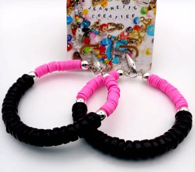 Jeannette-Creatief® - Beach - Ibiza Sieraden 4 - Oorringen - Oorbellen - Zilveren oorbellen - Oorbellen dames - Oorhangers - Roze Oorbellen - Heishi kralen - Katzuki kralen - Kokoskralen - Zwarte Oorbellen - Bohemien - Ibiza – Grote Oorbellen