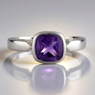 Cavill - Zilveren ring met Siberische Amethist 1,204 ct - 925 Sterling Zilver met Platina Coating - Antiek Cushion Cut - Elegante Paarse Bezel Ring