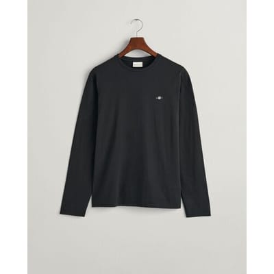 Gant T-Shirt Subtle Logo Embroidery Long Sleeve Round Neck Zwart / male