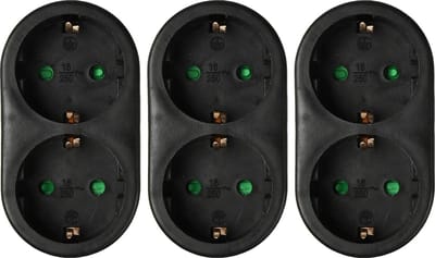 Benson Stopcontact splitter - 3x - duo - zwart - randaarde - verticaal - verdeelstekkers