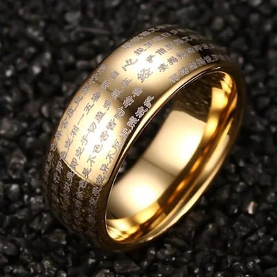 1pc Bague Mantra Sutra du Cœur Amulette Porte-Bonheur Dominatrice - Bague Homme et Femme Style Rétro pour la Bonne Fortune et la Richesse or