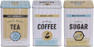 Dailygoody - Set Retro Metalen Doos Blik Coffee Tea Sugar - Vintage Design - 3-delig - Nostalgische Opbergtassen - Ideaal voor Koffieliefhebbers - Wit...