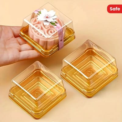 50 Pièces Boîtes à Gâteaux Carrées avec Couvercles Transparents, Matériau PP, Fait Main, Sans Danger pour l'Extérieur, Convient pour Gâteaux de Lune, Chocolats, Biscuits Essentiels de Pâtisserie or