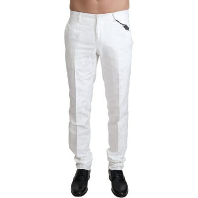 Dolce & Gabbana Witte Brocade Jaquard Kleidbroek Mannenbroek