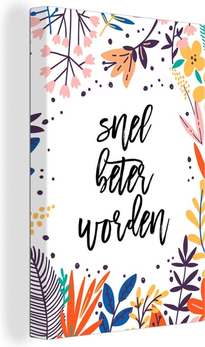 Canvas Schilderij Beterschap - Quote - Planten - 20x30 cm - Wanddecoratie