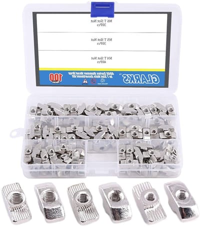 100-delige 4040 Serie Europese T-nut Assortiment Kit, M3 M4 M5 Hamerkop Insteek T-slot Moeren voor Aluminium Profiel - Vernikkeld Koolstofstaal en Accessoires