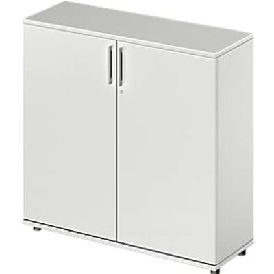 Draaideurkast TETRIS WOOD – B 1200 x D 421 x H 1160 mm (hoogte inclusief glijders) – 3 OH - lichtgrijs – ons merk Schäfer Shop Genius