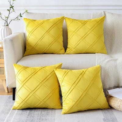 Set van 4 zachte fluwelen sierkussenhoezen - diamantpatroon voor bank, auto, terras en slaapkamer (45x45 cm, geel)