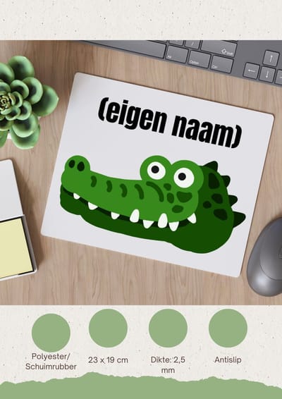 Akyol - krokodil hoofd met eigen naam Muismat - Krokodil - krokodillen liefhebbers - iemand die houdt van krokodillen - verjaardag - cadeau - kado - 23 bij 19 cm