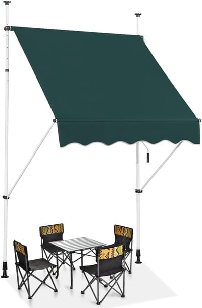 KOMFOTTEU Klemluifel, 150 cm breed, luifel voor balkon, zonder boren, luifel met handslinger, uv-bestendig, in hoogte verstelbaar, waterafstotend, zonwering voor balkon, terras en tuin