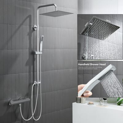 Auralum Max Douchesysteem - Regendouche Ø 25 cm - Met Vierkant Handdouche - Doucheset - Verstelbare Hoogte 72-110 cm - Regendoucheset - Waterbesparend - Chroom