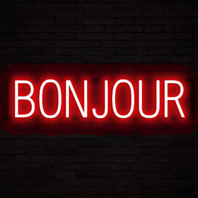 BONJOUR - Lichtreclame Neon LED bord verlicht | SpellBrite | 69,98 x 16 cm | 6 Dimstanden & 8 Lichtanimaties | Reclamebord neon verlichting