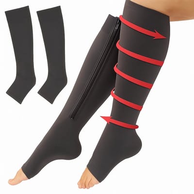 Duopack Compressie Kousen Met Rits I Compressie Sokken I Steunkousen I Vliegtuigsokken I Anti Vermoeidheid I Maat S/M (35-39) I Zwart