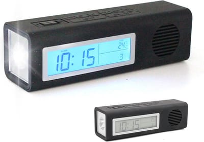 Compacte Wekkerradio met Zaklamp en FM-radio - Alarm, Temperatuur, Kalender, Timer en Draagbaar Ontwerp
