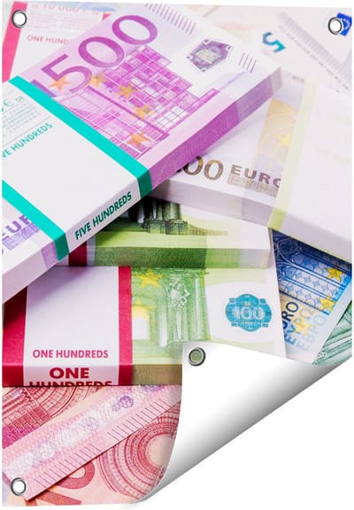 Gards Tuinposter Euro Geld Briefjes - Stapels - 40x50 cm - Tuindoek - Tuindecoratie - Wanddecoratie buiten - Tuinschilderij