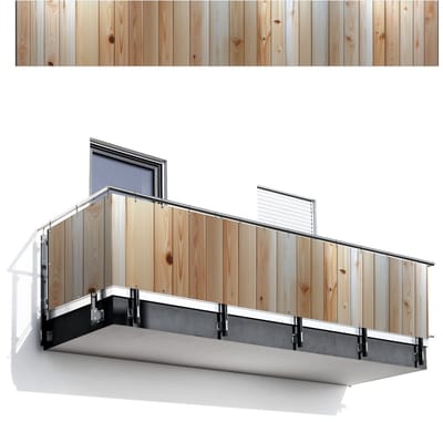 Balkonscherm 500x75 cm - Balkonposter Hout - Planken - Licht - Balkon scherm decoratie - Balkonschermen - Balkondoek zonnescherm