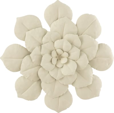 J-Line wanddecoratie Bloem - metaal - wit - small