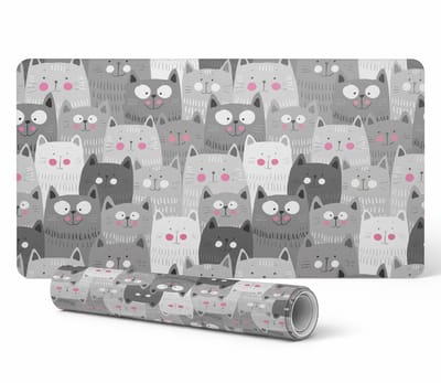 Bureauonderlegger voor grafisch ontwerpers en grafisch vormgevers met schattig kattenpatroon, 90x45 cm