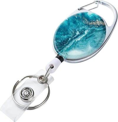Travel Cords - Badgehouder Oceans - RVS - stevig afrolbaar koord - met bevestigingsclip - passen en ID