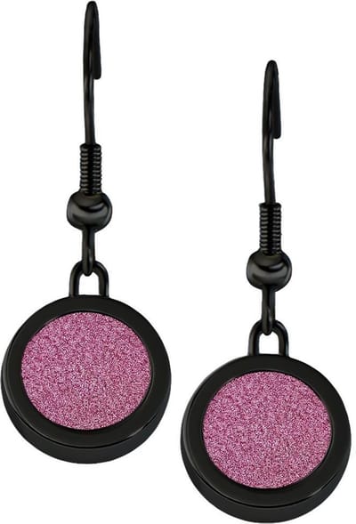 Quiges RVS Schroefsysteem Oorhangers Oorbellen Zwart met Verwisselbare Glitter Roze Mini Munt Set - ECOS277