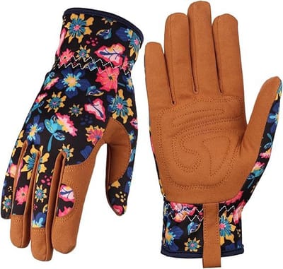 Oneay Tuinhandschoenen voor dames（M）, gemaakt van ademend leer, met een antislip ontwerp, prikbestendig en duurzaam. Geschikt voor tuingereedschap.
