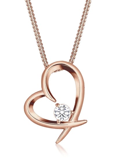 Elli - Halsketting - dames hart gebogen met zirkonia in 925 sterling zilver verguld - Dames
