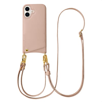Selencia Hoesje - Geschikt voor Apple iPhone 16 - Backcover met koord en pashouder - Dusty Rose