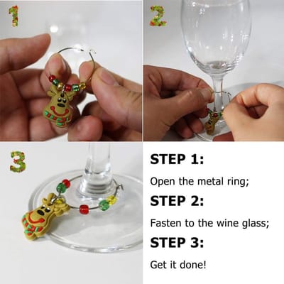 Dailygoods- Wijnglas Charms 12 Stuks - PVC Kerst Thema - Drink Markers - Wijn/Cocktail/Champagne - Decoratie - Herkenning - Wijnmarkers