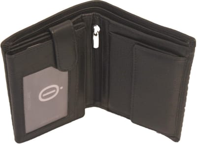 OI zwarte lederen heren portemonnee voor heel veel pasjes / zwarte billfold hoog model 17 Pasjes / heren beurs / anti skim / zwart leer / 108