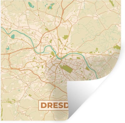 Muurstickers - Sticker Folie - Plattegrond - Dresden - Vintage - Kaart - Stadskaart - 100x100 cm - Plakfolie - Muurstickers Kinderkamer - Zelfklevend Behang XXL - Zelfklevend behangpapier - Stickerfolie