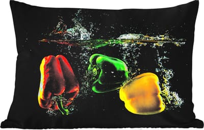 Buitenkussens - Tuin - Paprika - Groente - Water - Zwart - Rood - Groen - Geel - 50x30 cm